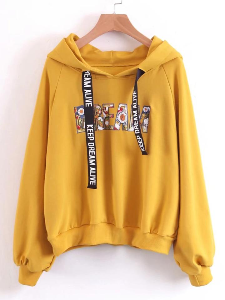 Shein Slogan Strap Sequin Detail Hoodie