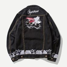 Shein Men Animal & Letter Embroidery Denim Jacket