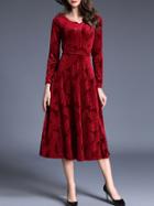 Shein Red V Neck Velvet Jacquard Long Dress