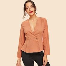 Shein Surplice Neck Buttoned Peplum Blouse