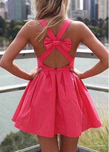 Rosewe V Neck Cross Back Bowknot Decorated Skater Dress