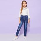 Shein Toddler Girls Raw Hem Letter Embroidery Jeans