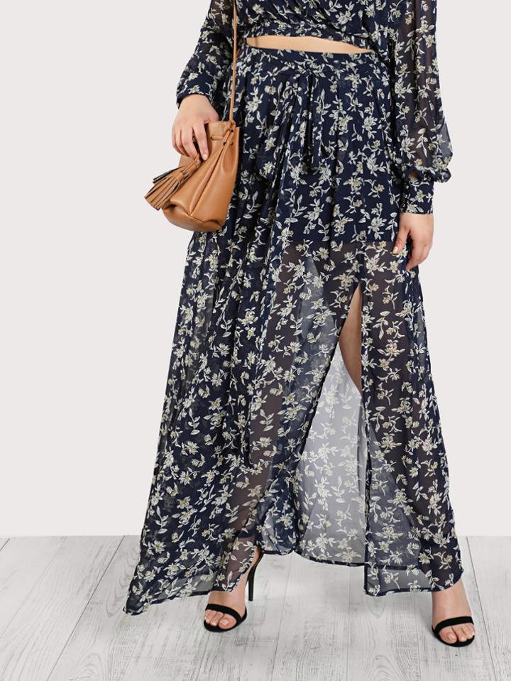 Shein Self Tie Ditsy Print Skirt