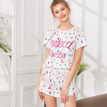 Shein Mixed Print Top And Shorts Set