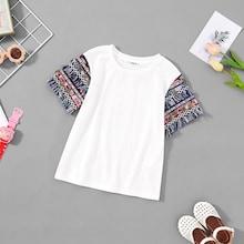 Shein Girls Contrast Raw Hem With Beaded Detail Tee