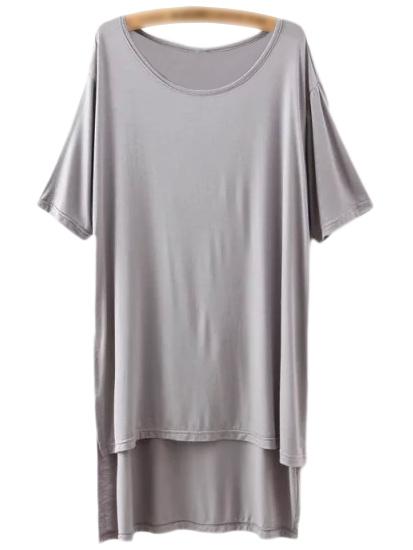 Shein Grey Scoop Neck Dipped Hem Casual T-shirt