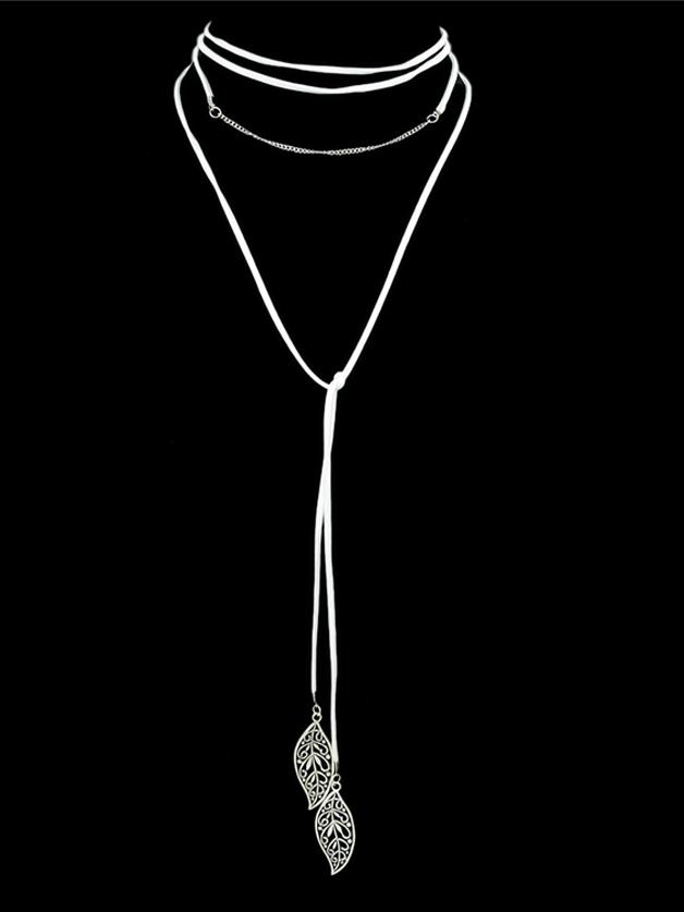 Shein White Best Seller Multilayers Suede Long Chain Choker Necklace