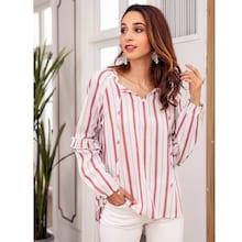 Shein Striped Frill Trim Sleeve Blouse