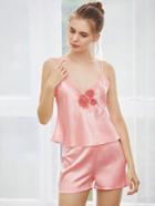 Shein Embroidered Satin Cami Pajama Set