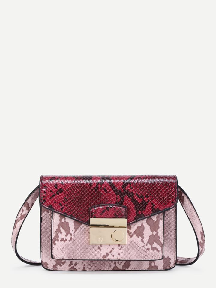 Shein Two Tone Snakeskin Print Pu Crossbody Bag