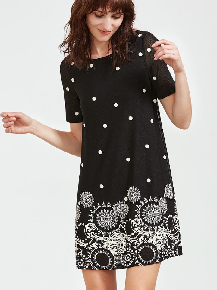Shein Vintage Circle And Polka Print Dress