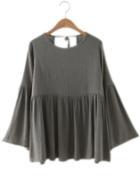 Shein V Cut Back Fluted Sleeve Babydoll Blouse