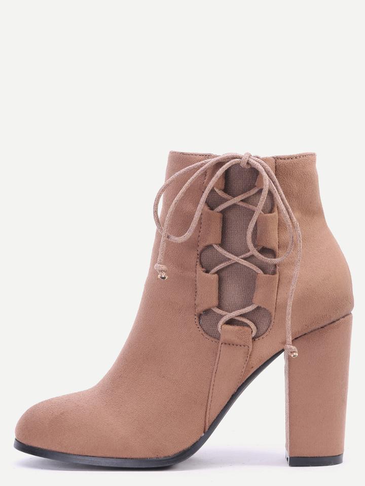 Shein Khaki Faux Suede Lace Up Side Short Boots