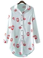 Shein Multicolor Long Sleeve Dolphin Hem Tongue Print Blouse