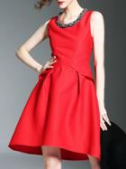 Shein Red Crew Neck Beading High Low Dress