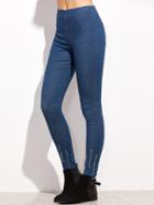 Shein Blue Elastic Waist Raw Hem Skinny Jeans
