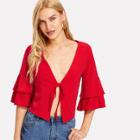 Shein Bell Sleeve Knot Front Blouse