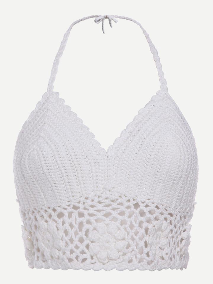 Shein White Hollow Out Crochet Halter Top