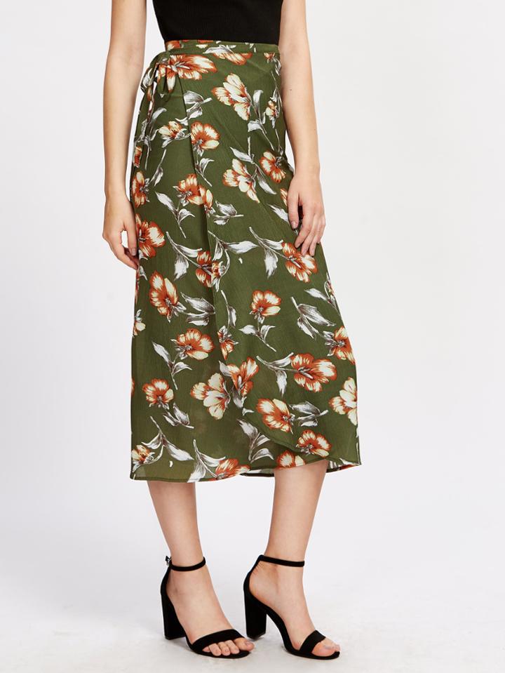 Shein Allover Florals Wrap Skirt