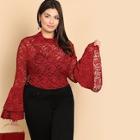 Shein Plus Bell Sleeve Keyhole Back Lace Top