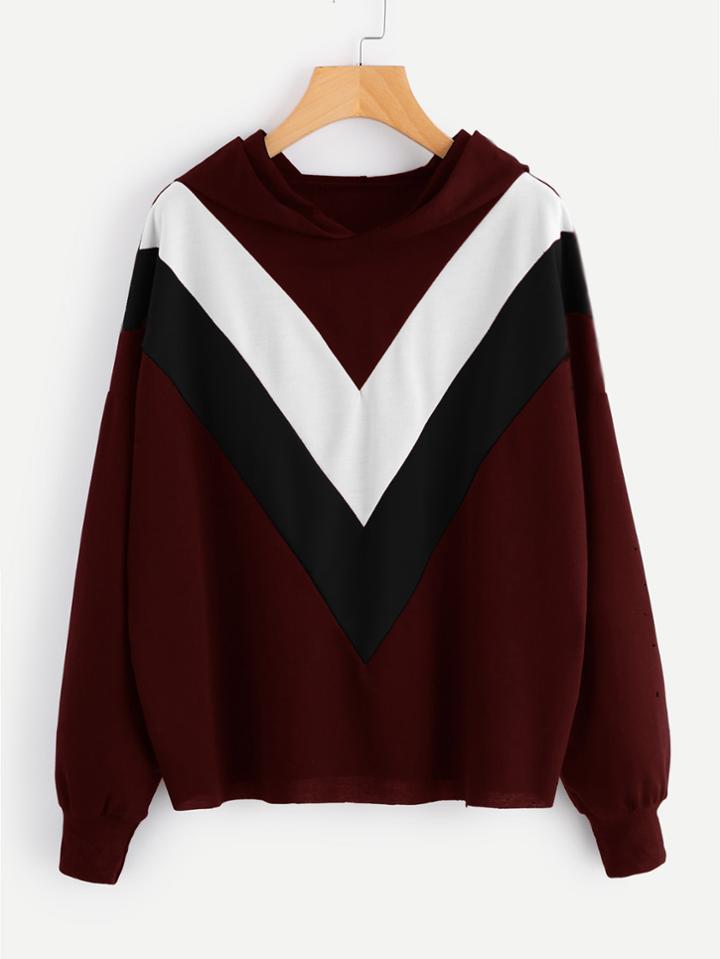 Shein Contrast Chevron Panel Hoodie