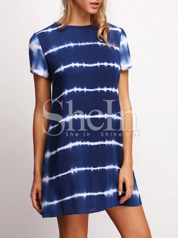 Shein Blue Short Sleeve Mock Neck Shift Dress