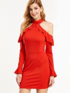 Shein Halter Ruffle Bell Cuff Zip Back Sheath Dress