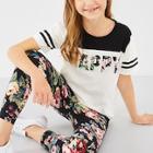 Shein Girls Letter Print Tee & Flower Pants Pj Set