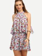 Shein Multicolor Floral Tie Back Tank Top With Shorts