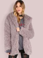 Shein Zip Up Faux Fur Fuzzy Coat