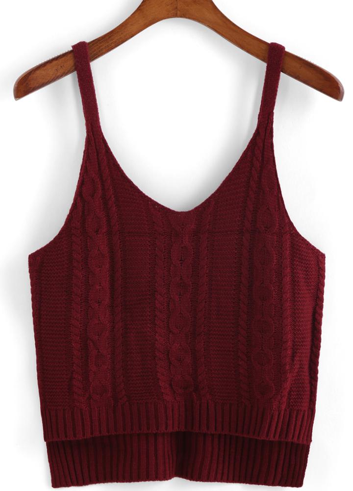 Shein Spaghetti Strap Dip Hem Knit Wine Red Cami Top