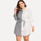 Shein Plus Two Tone Belted Shirt Dress