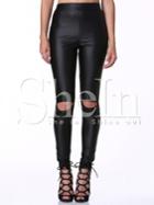 Shein Black Elastic Waist Cut Out Pant