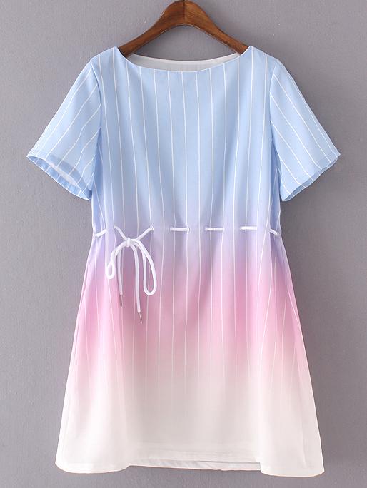 Shein Ombre Vertical Stripe Shift Dress With Sashes