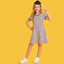Shein Girls Rib Knit Striped Dress