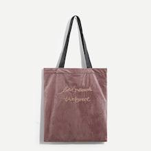 Shein Slogan Print Velvet Tote Bag