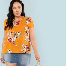 Shein Plus Lace Panel Floral Blouse