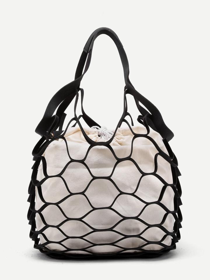 Shein Net Design Drawstring Tote Bag