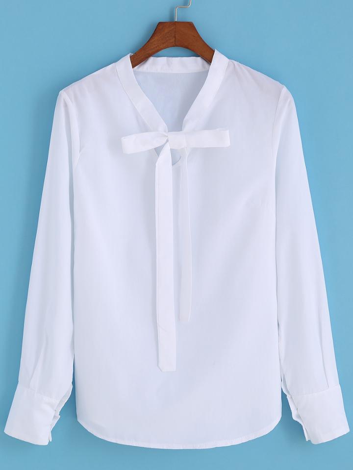 Shein Self-tie Bow White Blouse