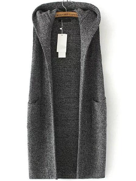 Shein Grey Marled Knit Longline Hooded Vest