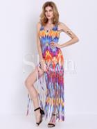 Shein Multicolor Sleeveless Tassel Motley Maxi Dress