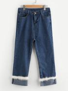 Shein Faux Fur Contrast Roll Hem Jeans