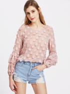 Shein Ruffle Trim Elasticized Sleeve Petal Applique Top