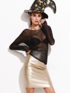 Shein Black Long Sleeve Mesh Top