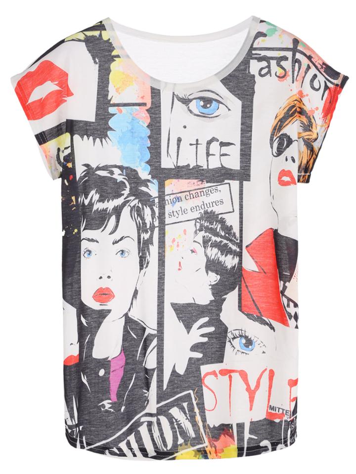 Shein White Graffiti Print Dolman Sleeve T-shirt