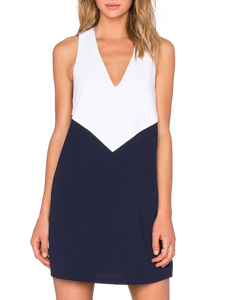 Shein White Blue Color Block V Neck Sleeveless Dress