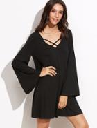 Shein Double Criss Cross V Neck Bell Sleeve Dress