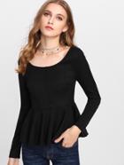 Shein Button Detail Ribbed Peplum Top