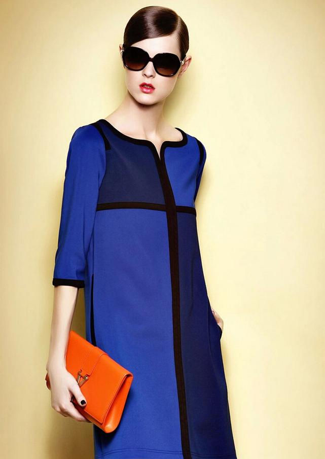 Shein Blue Quarter Sleeve Loose Straight Dress