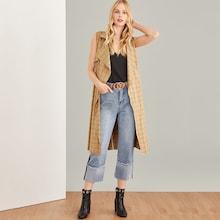 Shein Waterfall Collar Plaid Vest Coat